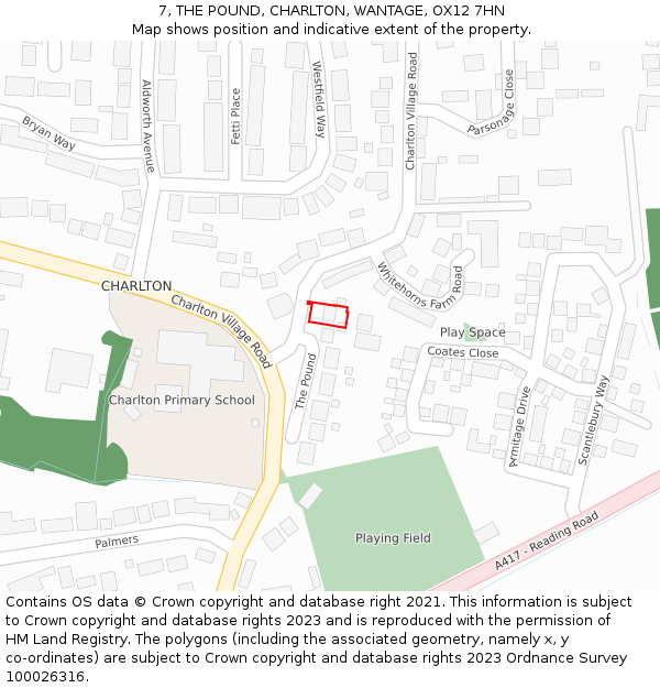 7, THE POUND, CHARLTON, WANTAGE, OX12 7HN: Location map and indicative extent of plot