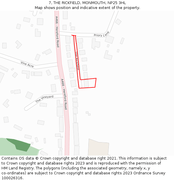 7, THE RICKFIELD, MONMOUTH, NP25 3HL: Location map and indicative extent of plot