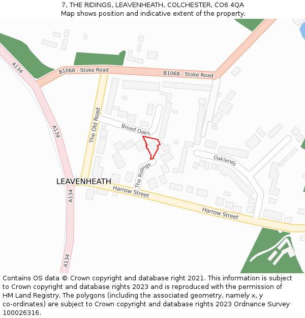 7, THE RIDINGS, LEAVENHEATH, COLCHESTER, CO6 4QA: Location map and indicative extent of plot