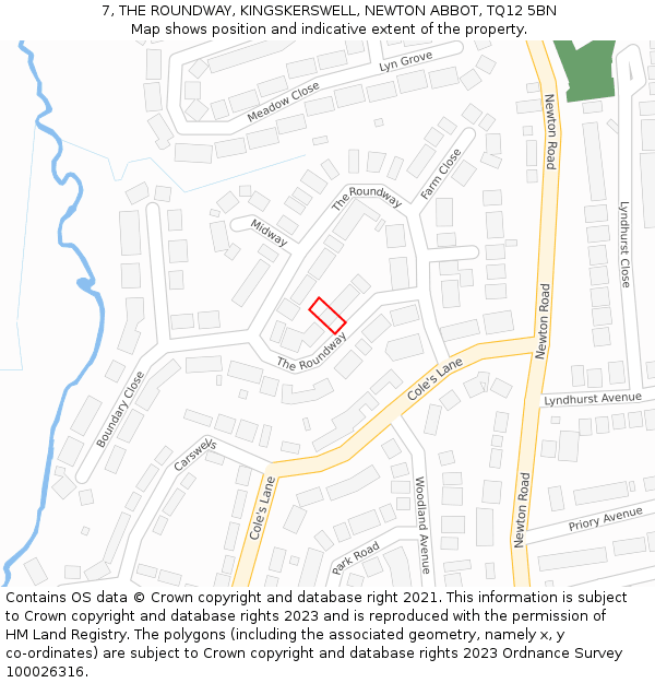 7, THE ROUNDWAY, KINGSKERSWELL, NEWTON ABBOT, TQ12 5BN: Location map and indicative extent of plot
