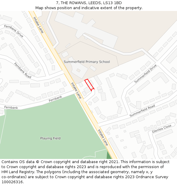 7, THE ROWANS, LEEDS, LS13 1BD: Location map and indicative extent of plot