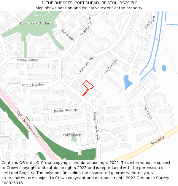 7, THE RUSSETS, PORTISHEAD, BRISTOL, BS20 7LP: Location map and indicative extent of plot