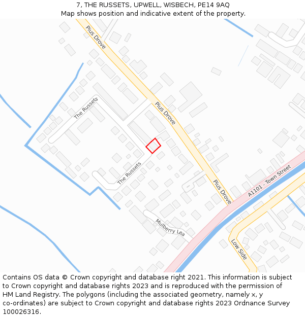 7, THE RUSSETS, UPWELL, WISBECH, PE14 9AQ: Location map and indicative extent of plot