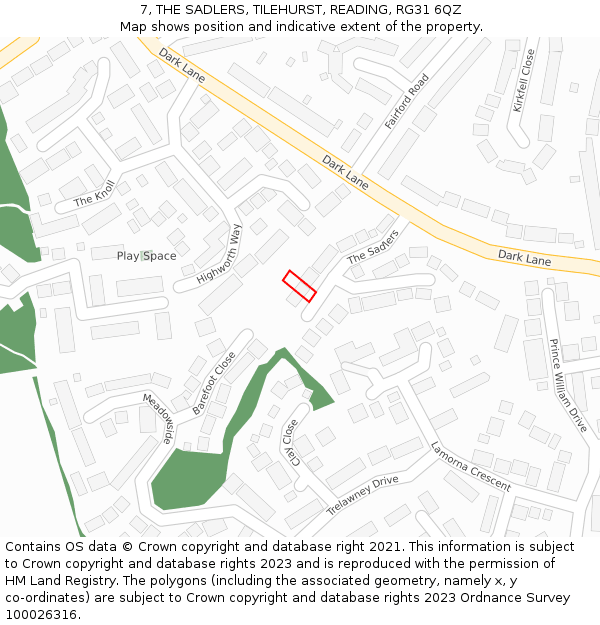 7, THE SADLERS, TILEHURST, READING, RG31 6QZ: Location map and indicative extent of plot