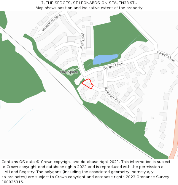 7, THE SEDGES, ST LEONARDS-ON-SEA, TN38 9TU: Location map and indicative extent of plot