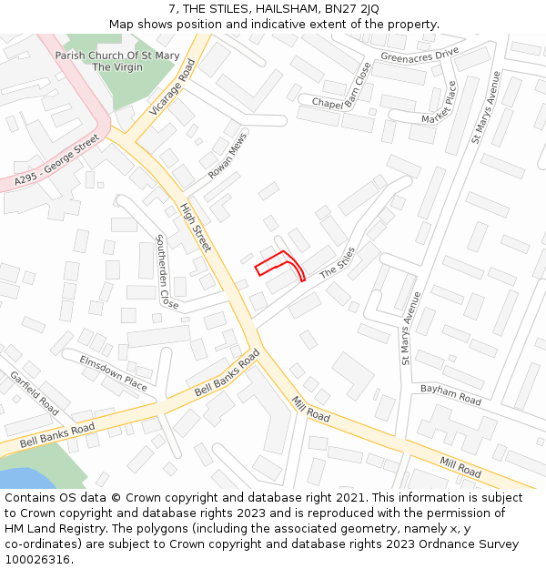 7, THE STILES, HAILSHAM, BN27 2JQ: Location map and indicative extent of plot