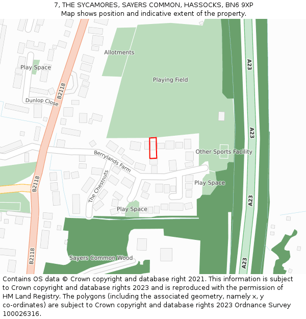 7, THE SYCAMORES, SAYERS COMMON, HASSOCKS, BN6 9XP: Location map and indicative extent of plot
