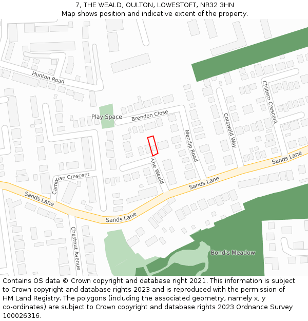 7, THE WEALD, OULTON, LOWESTOFT, NR32 3HN: Location map and indicative extent of plot