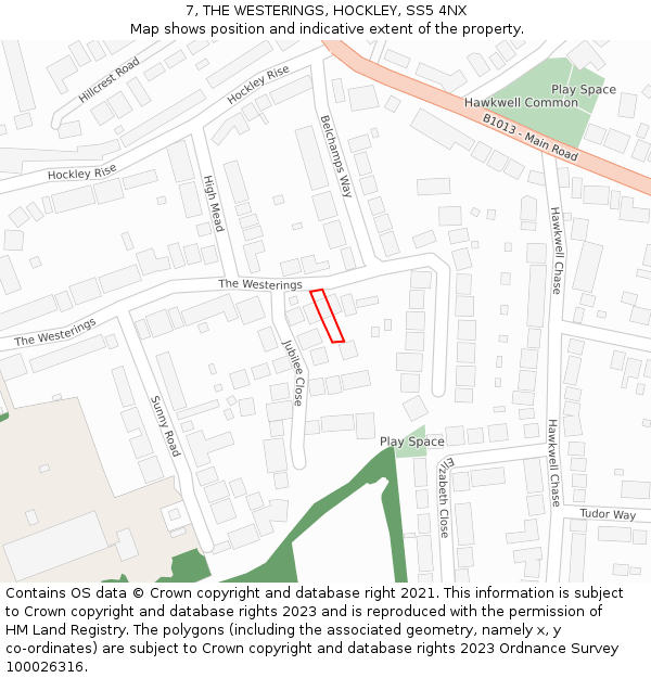 7, THE WESTERINGS, HOCKLEY, SS5 4NX: Location map and indicative extent of plot