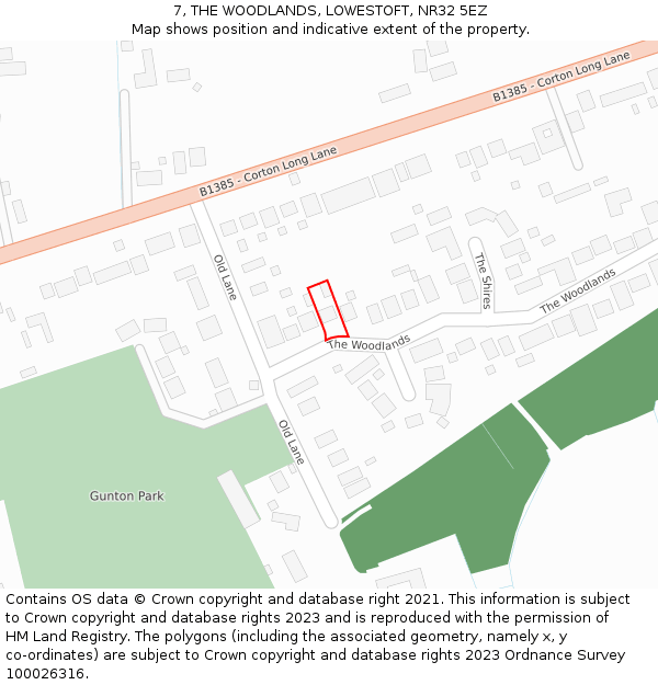 7, THE WOODLANDS, LOWESTOFT, NR32 5EZ: Location map and indicative extent of plot