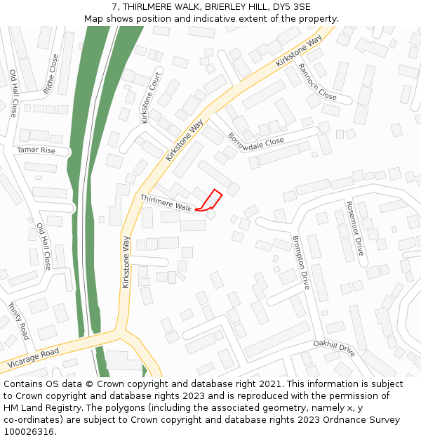 7, THIRLMERE WALK, BRIERLEY HILL, DY5 3SE: Location map and indicative extent of plot