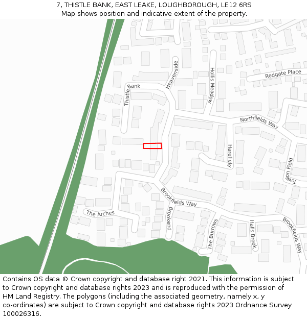 7, THISTLE BANK, EAST LEAKE, LOUGHBOROUGH, LE12 6RS: Location map and indicative extent of plot
