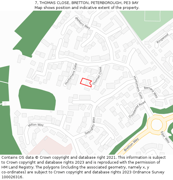 7, THOMAS CLOSE, BRETTON, PETERBOROUGH, PE3 9AY: Location map and indicative extent of plot