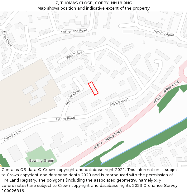 7, THOMAS CLOSE, CORBY, NN18 9NG: Location map and indicative extent of plot