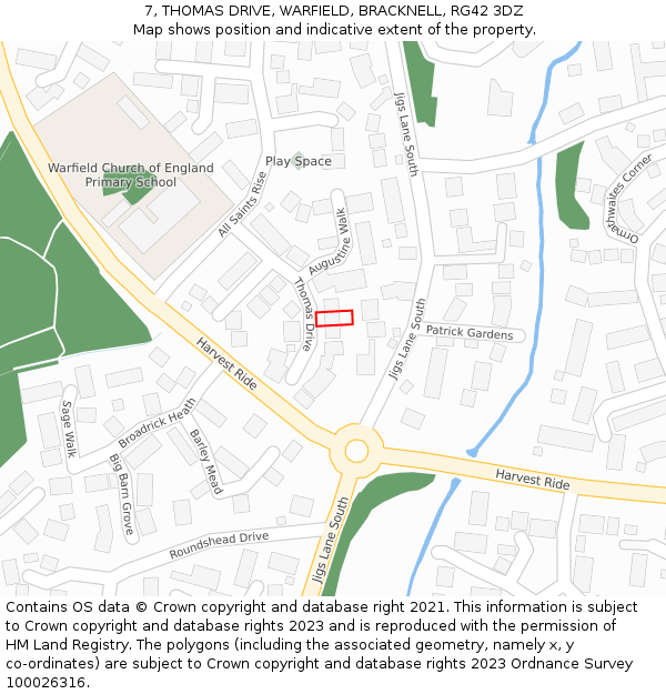 7, THOMAS DRIVE, WARFIELD, BRACKNELL, RG42 3DZ: Location map and indicative extent of plot