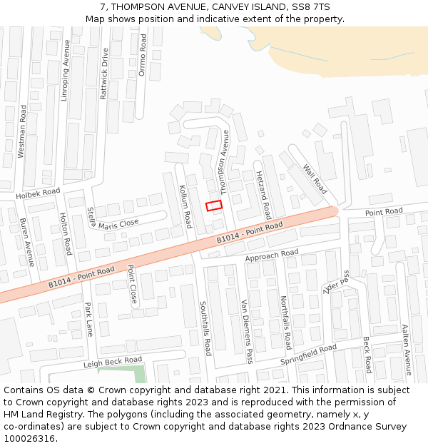 7, THOMPSON AVENUE, CANVEY ISLAND, SS8 7TS: Location map and indicative extent of plot