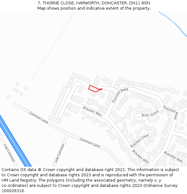 7, THORNE CLOSE, HARWORTH, DONCASTER, DN11 8SN: Location map and indicative extent of plot