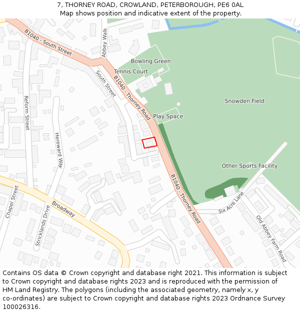 7, THORNEY ROAD, CROWLAND, PETERBOROUGH, PE6 0AL: Location map and indicative extent of plot