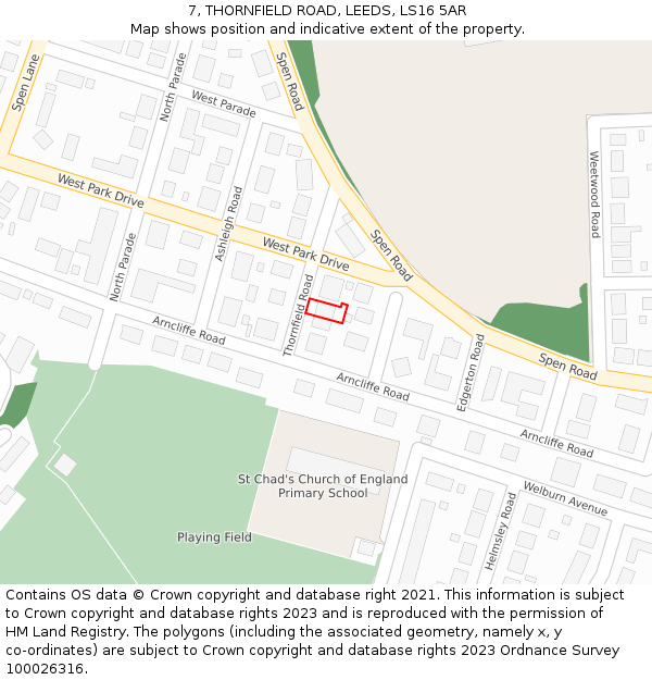 7, THORNFIELD ROAD, LEEDS, LS16 5AR: Location map and indicative extent of plot