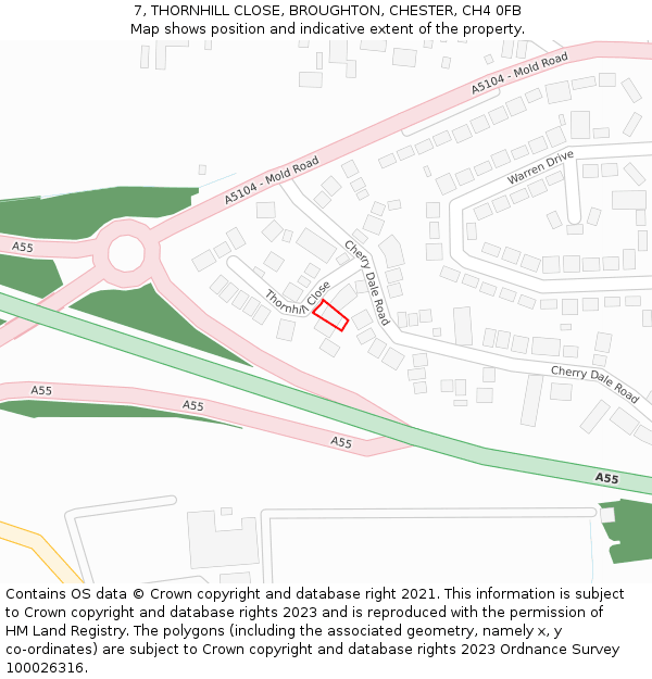 7, THORNHILL CLOSE, BROUGHTON, CHESTER, CH4 0FB: Location map and indicative extent of plot
