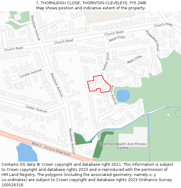 7, THORNLEIGH CLOSE, THORNTON-CLEVELEYS, FY5 2WB: Location map and indicative extent of plot
