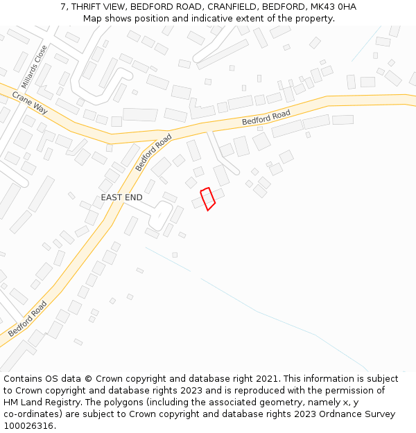 7, THRIFT VIEW, BEDFORD ROAD, CRANFIELD, BEDFORD, MK43 0HA: Location map and indicative extent of plot