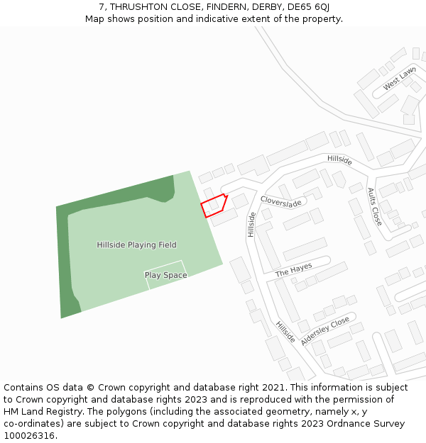 7, THRUSHTON CLOSE, FINDERN, DERBY, DE65 6QJ: Location map and indicative extent of plot