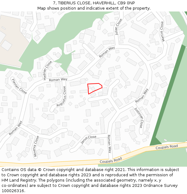 7, TIBERIUS CLOSE, HAVERHILL, CB9 0NP: Location map and indicative extent of plot