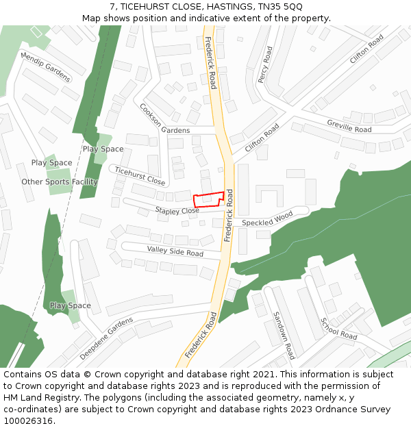 7, TICEHURST CLOSE, HASTINGS, TN35 5QQ: Location map and indicative extent of plot