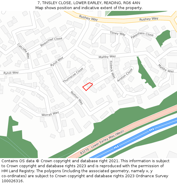 7, TINSLEY CLOSE, LOWER EARLEY, READING, RG6 4AN: Location map and indicative extent of plot