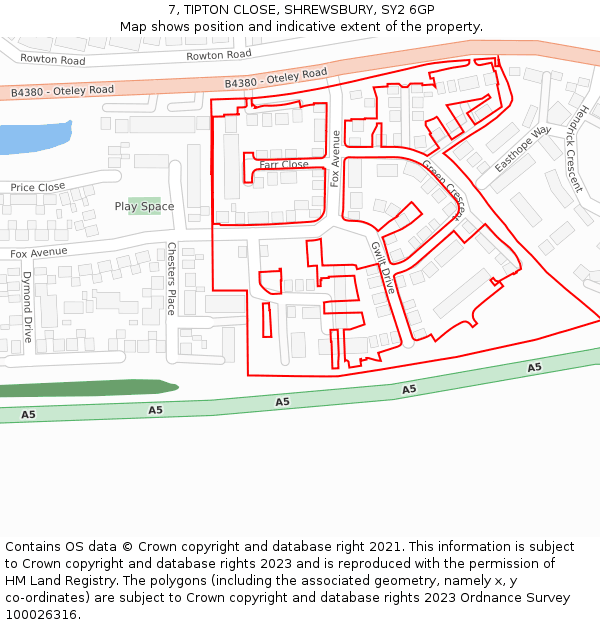 7, TIPTON CLOSE, SHREWSBURY, SY2 6GP: Location map and indicative extent of plot