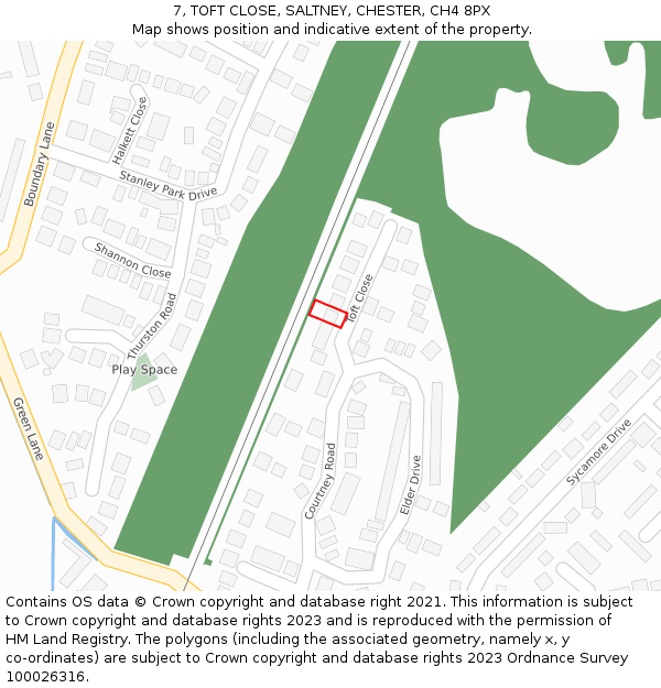 7, TOFT CLOSE, SALTNEY, CHESTER, CH4 8PX: Location map and indicative extent of plot