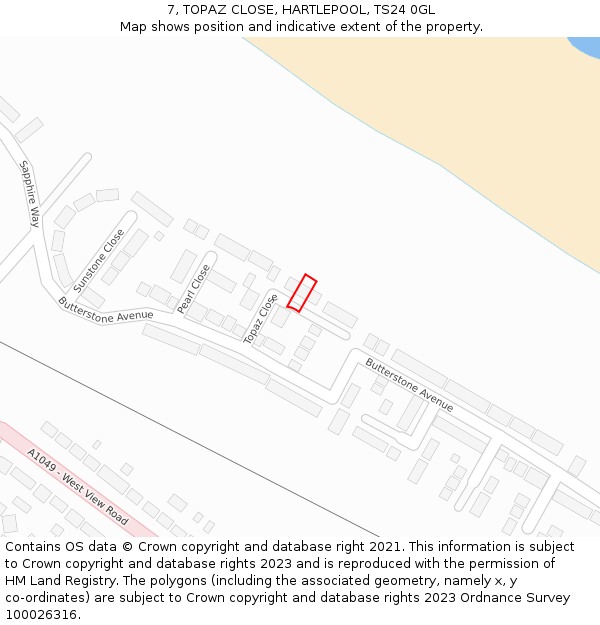 7, TOPAZ CLOSE, HARTLEPOOL, TS24 0GL: Location map and indicative extent of plot