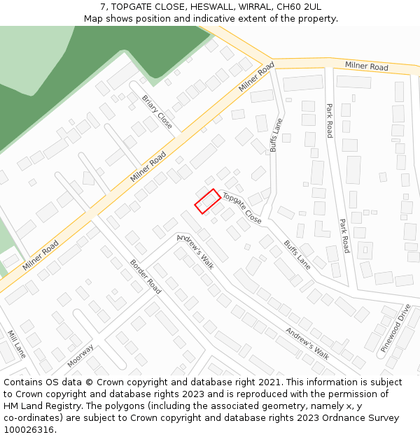 7, TOPGATE CLOSE, HESWALL, WIRRAL, CH60 2UL: Location map and indicative extent of plot