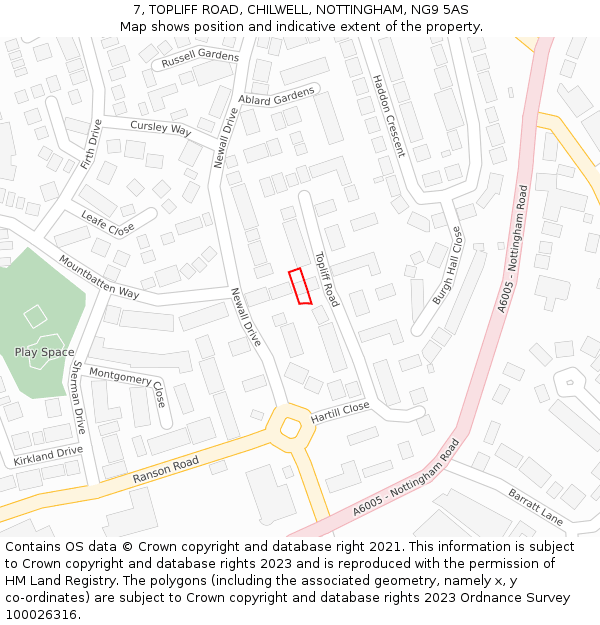 7, TOPLIFF ROAD, CHILWELL, NOTTINGHAM, NG9 5AS: Location map and indicative extent of plot