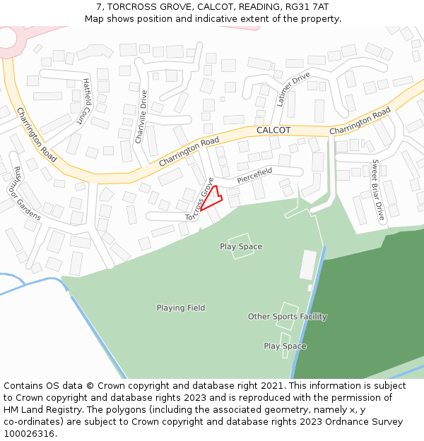7, TORCROSS GROVE, CALCOT, READING, RG31 7AT: Location map and indicative extent of plot