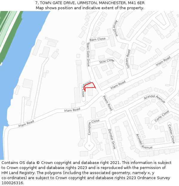 7, TOWN GATE DRIVE, URMSTON, MANCHESTER, M41 6ER: Location map and indicative extent of plot