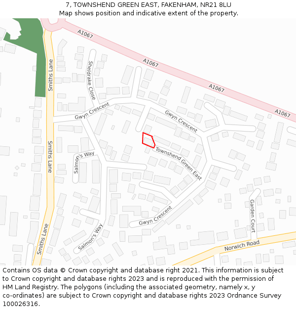 7, TOWNSHEND GREEN EAST, FAKENHAM, NR21 8LU: Location map and indicative extent of plot
