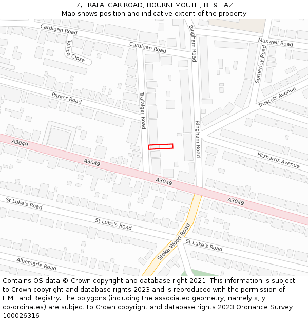 7, TRAFALGAR ROAD, BOURNEMOUTH, BH9 1AZ: Location map and indicative extent of plot