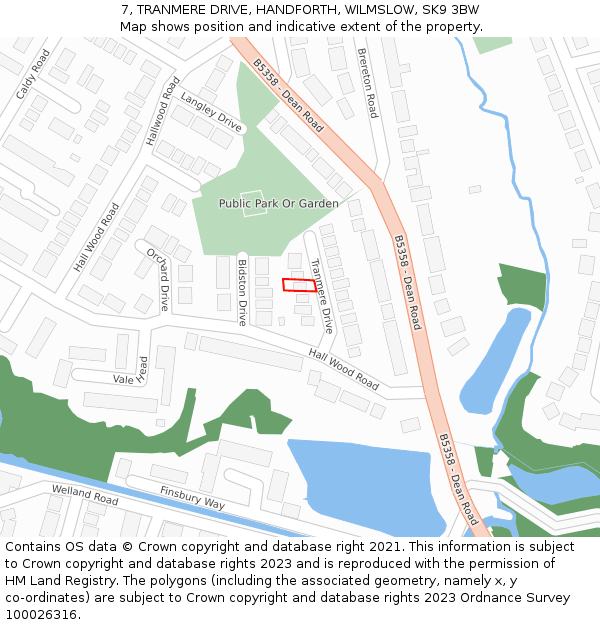 7, TRANMERE DRIVE, HANDFORTH, WILMSLOW, SK9 3BW: Location map and indicative extent of plot