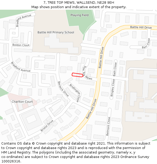7, TREE TOP MEWS, WALLSEND, NE28 9EH: Location map and indicative extent of plot