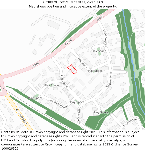 7, TREFOIL DRIVE, BICESTER, OX26 3AG: Location map and indicative extent of plot