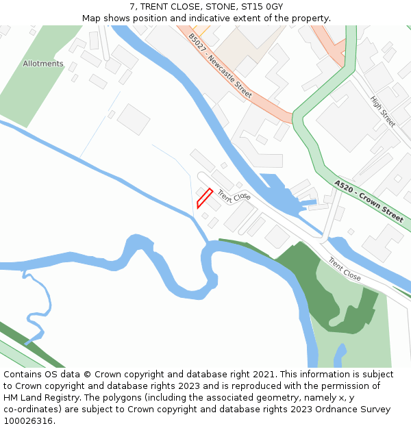 7, TRENT CLOSE, STONE, ST15 0GY: Location map and indicative extent of plot