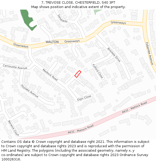 7, TREVOSE CLOSE, CHESTERFIELD, S40 3PT: Location map and indicative extent of plot