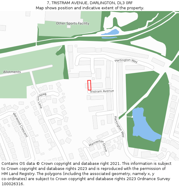 7, TRISTRAM AVENUE, DARLINGTON, DL3 0RF: Location map and indicative extent of plot