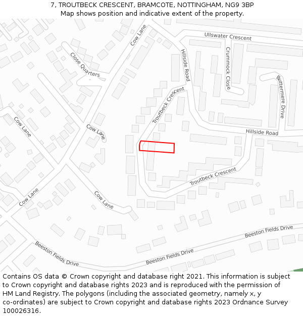 7, TROUTBECK CRESCENT, BRAMCOTE, NOTTINGHAM, NG9 3BP: Location map and indicative extent of plot