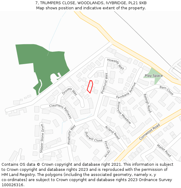 7, TRUMPERS CLOSE, WOODLANDS, IVYBRIDGE, PL21 9XB: Location map and indicative extent of plot