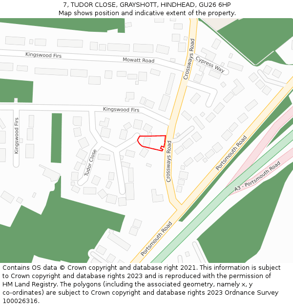 7, TUDOR CLOSE, GRAYSHOTT, HINDHEAD, GU26 6HP: Location map and indicative extent of plot