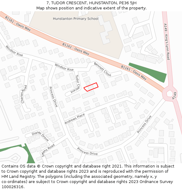 7, TUDOR CRESCENT, HUNSTANTON, PE36 5JH: Location map and indicative extent of plot
