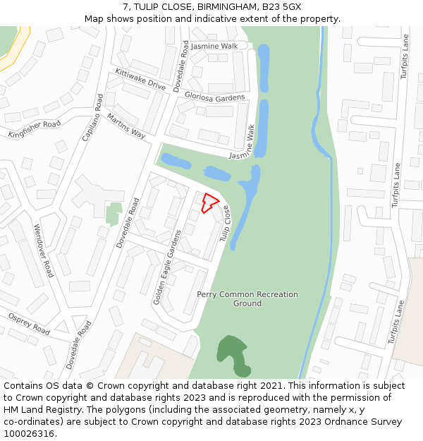 7, TULIP CLOSE, BIRMINGHAM, B23 5GX: Location map and indicative extent of plot